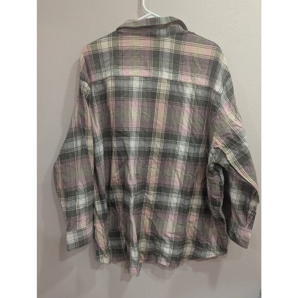 Pretty green pink & cream roll tab collared boyfriend shirt Old Navy plus size2X - Picture 5 of 9